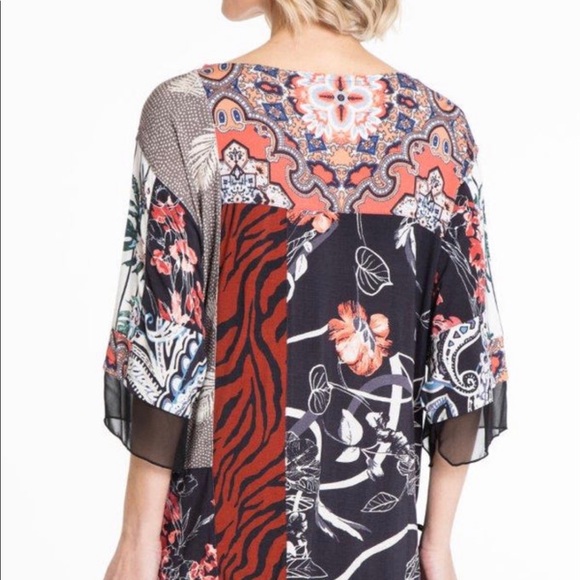 *NEW with tags*. John Mark mixed print elbow sleeve tassel trim top, size Small. - Picture 8 of 8